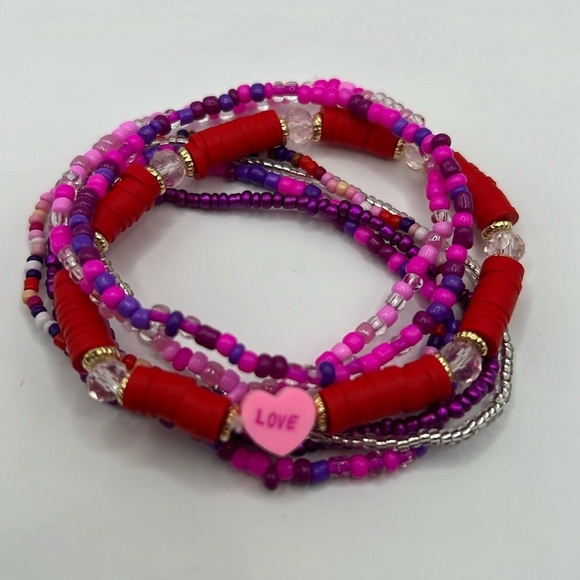 7PC Candy Love Heart Bracelet Stack - Picture 1 of 4